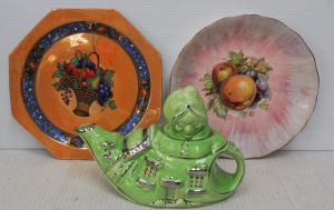 Lot 338 - 3 x pcs 1930s china - Clarice Cliff lustre fruit plate, English orange