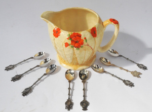 Lot 346 - Small group - 1930s Rubian Art Pottery Jug w bright HPainted Poppies o