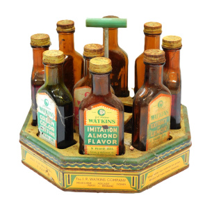 Lot 374 - Vintage Watkins Spices & Essences POS Tin Caddy with handle &