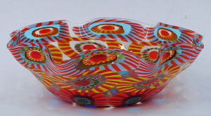 Lot 383 - Italian Murano Glass Bowl - 4 rows coloured millefiori & ruffled r