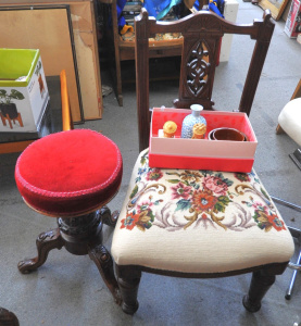 Lot 65 - Group lot - Edwardian Dining Chair w carved decoration to back, Victori