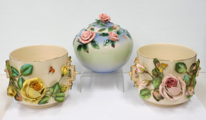 Lot 20 - 3 pces vintage China with applied flowers inc Victorian Pair of Twin Ha Lot 20 - 3 pces vintage China with applied flowers inc Victorian Pair of Twin Ha
