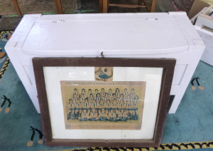 Lot 60 - 2 x Items inc white painted lidded bench seat and a framed North Melbou Lot 60 - 2 x Items inc white painted lidded bench seat and a framed North Melbou