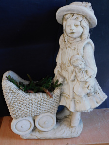 Lot 66 - Vintage Concrete Garden Ornament Planter - Girl with pram holding doll Lot 66 - Vintage Concrete Garden Ornament Planter - Girl with pram holding doll