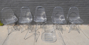 Lot 68 - 6 x Modern Chrome Metal Wire Dining Chairs w No Cushions After Eames -