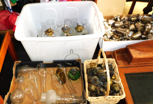 Lot 78 - 3 Boxes of Vintage Oil Lamp Parts inc Burners, Chimneys etc Lot 78 - 3 Boxes of Vintage Oil Lamp Parts inc Burners, Chimneys etc