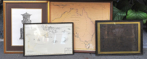 Lot 79 - 4 x Framed Early Reprints of Maps incl Maps of Australia w Details prin Lot 79 - 4 x Framed Early Reprints of Maps incl Maps of Australia w Details prin