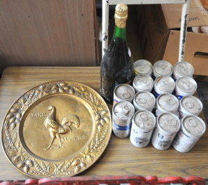 Lot 110 - Group Lot Vintage Commemorative Bar Items - incl Courage Brass Charger Lot 110 - Group Lot Vintage Commemorative Bar Items - incl Courage Brass Charger