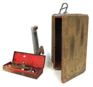 Lot 111 - Small lot inc, Vintage Wooden Wall Mount Phone Box, Austin car bonnet Lot 111 - Small lot inc, Vintage Wooden Wall Mount Phone Box, Austin car bonnet