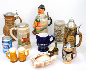 Lot 146 - Group lot of Pubanalia inc German & Brazilian Steins, Novelty acco Lot 146 - Group lot of Pubanalia inc German & Brazilian Steins, Novelty acco