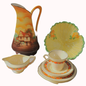 Lot 147 - Group 1930s English China inc Lemon leaf bowl with raised flowers and Lot 147 - Group 1930s English China inc Lemon leaf bowl with raised flowers and
