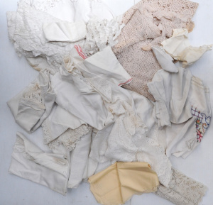 Lot 164 - Box lot of Vintage Assorted Napery incl Lace Pieces, Tea Towels, Embro Lot 164 - Box lot of Vintage Assorted Napery incl Lace Pieces, Tea Towels, Embro