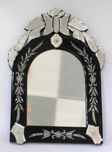 Lot 202 - Venetian Wall Mirror - Black glass surround with white Wheat & flo Lot 202 - Venetian Wall Mirror - Black glass surround with white Wheat & flo