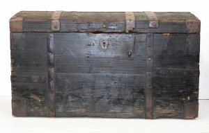 Lot 203 - Vintage Baltic Pine, Domed Top Travelling Trunk with Metal Banding, Co Lot 203 - Vintage Baltic Pine, Domed Top Travelling Trunk with Metal Banding, Co