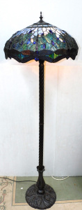 Lot 218 - Vintage Tiffany Style Standard Lamp with Lead Light Dragonfly Lightsha