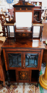 Lot 220 - Late Victorian Inlaid Rosewood Parlour Cabinet - Mirrored Back above G Lot 220 - Late Victorian Inlaid Rosewood Parlour Cabinet - Mirrored Back above G