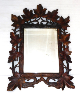 Lot 254 - Vintage c1900 Carved Wooden Wall Mirror - Bevelled glass with Carved b Lot 254 - Vintage c1900 Carved Wooden Wall Mirror - Bevelled glass with Carved b