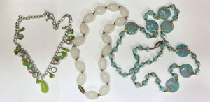 Lot 314 - 3 x Venetian glass necklaces - long with flat & round beads, lig Lot 314 - 3 x Venetian glass necklaces - long with flat & round beads, lig