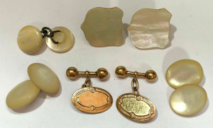 Lot 330 - Group - pr 9ct gold oval cufflinks, 2 x pair mop cufflinks etc Lot 330 - Group - pr 9ct gold oval cufflinks, 2 x pair mop cufflinks etc