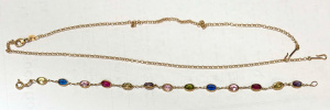 Lot 338 - 2 x pces 18ct ygold jewellery - bracelet with multi gemstones & ch Lot 338 - 2 x pces 18ct ygold jewellery - bracelet with multi gemstones & ch