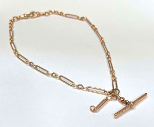 Lot 350 - c1910 9ct rose gold long link Fob chain - 45cms L - TW 27 3 grms Lot 350 - c1910 9ct rose gold long link Fob chain - 45cms L - TW 27 3 grms