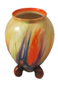 Lot 378 - Art Deco Falcon Ware Tri footed Vase - Flamar pattern 17cm H Lot 378 - Art Deco Falcon Ware Tri footed Vase - Flamar pattern 17cm H