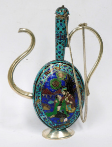 Lot 380 - Vintage Eastern Enamelled white metal decorative Cottee pot - classica Lot 380 - Vintage Eastern Enamelled white metal decorative Cottee pot - classica