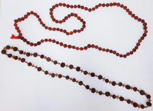 2 x long vintage Chinese hediao nut seed prayer bead necklaces