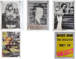 Lot 9 - 5 x Vintage Music Posters incl Kurt Cobain, Sex Pistols, Sid Vicious, Ni