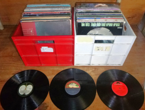 Lot 21 - 2 Boxes of Vintage Vinyl LP Records inc Bob Dylan, Urban Chipmunk, Roll