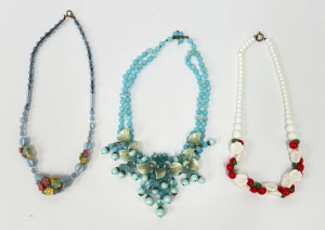 Lot 29 - 3 x 1950s+ Venetian glass bead necklaces - blue double strand with flow