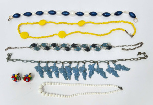 Lot 35 - Grp 1950s + costume jewellery - necklaces - pale blue plastic grapes &a