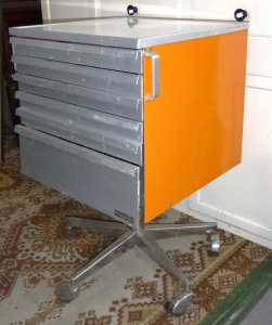 Lot 49 - Retro 1970s - 80s Planmeca Dental Cabinet - on mobile base w 5 x thin d Lot 49 - Retro 1970s - 80s Planmeca Dental Cabinet - on mobile base w 5 x thin d