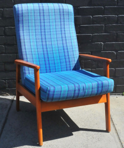 Lot 53 - Vintage TV Armchair w original Blue check Upholstery