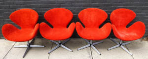 Lot 56 - Set of 4 x modern reproductions of Arne Jacobsen's Swan Chairs - Red ve