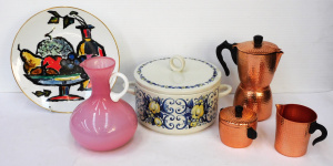 Lot 65 - Group lot Retro inc 3pc Italian Copper tone Expresso Coffee set, Pink I