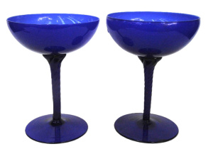 Lot 68 - Pair of Vintage Italian Art Glass Stemmed bowl forms - cased blue glass Lot 68 - Pair of Vintage Italian Art Glass Stemmed bowl forms - cased blue glass