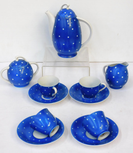 Lot 74 - Retro Japanese Polka Dot Coffee set - Kinsway pattern - 7 pce - Blue wi Lot 74 - Retro Japanese Polka Dot Coffee set - Kinsway pattern - 7 pce - Blue wi