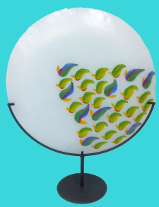 Lot 83 - Kjell Engman for Kosta Boda - Modernist Hand painted Glass Saucer in fi Lot 83 - Kjell Engman for Kosta Boda - Modernist Hand painted Glass Saucer in fi