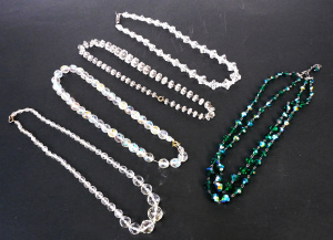 Lot 115 - 5 x crystal necklaces - clear, various cuts & double strand green
