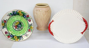 3 pces ceramics inc Maling Ware large Lustre Cabunet Plate 28cm D, Aust Pottery