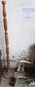 3 x Assorted Pieces incl Wooden Floor Lamp Base, Ornate Cast Metal Umbrella Stan