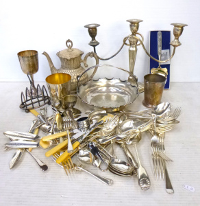 Box Lot - Assorted, mostly EPNS inc, cutlery, Candelabra, Melbourne Henley Regat