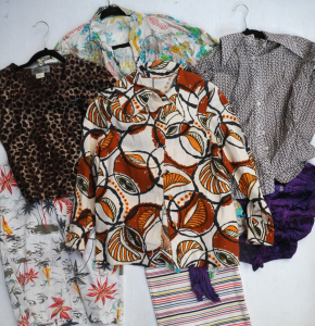 Group lot - Vintage Ladies Tops - Blouses, Jackets, Gowns, etc - some bright col