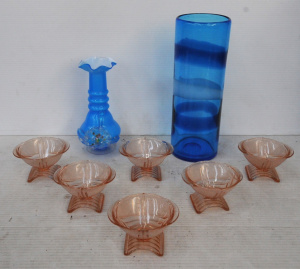 Group Lot of Glass incl 5 x 1930s Pink Deco Comports Group Lot of Glass incl 5 x 1930s Pink Deco Comports