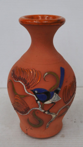 Large Pilliga Pottery Australian Pottery vase - incised Blue Bird & Branch d Large Pilliga Pottery Australian Pottery vase - incised Blue Bird & Branch d