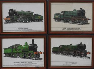 Lot of 9 x Framed Prints of English Locomotive Trains incl The Gordon Highlander