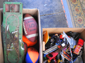 2 x Boxes of Diecast Vehicles & Footballs incl Cars, Planes, Boats etc