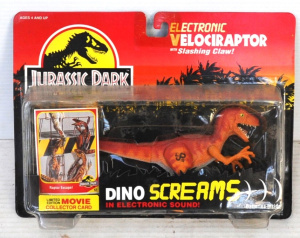 1993 Carded Jurassic Park Electronic Velociraptor w Slashing Claw & Dino Scr