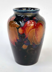 Small 1920s Moorcroft Flambe fruit & leaves Vase - 9cms H